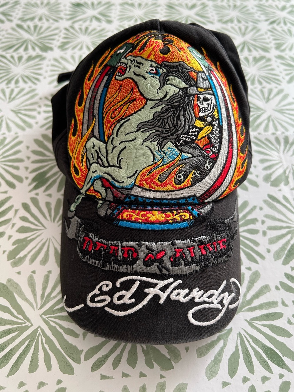 Ed Hardy Vintage Y2K Dead or Alive Baseball Cap with Flaming Horse Hat